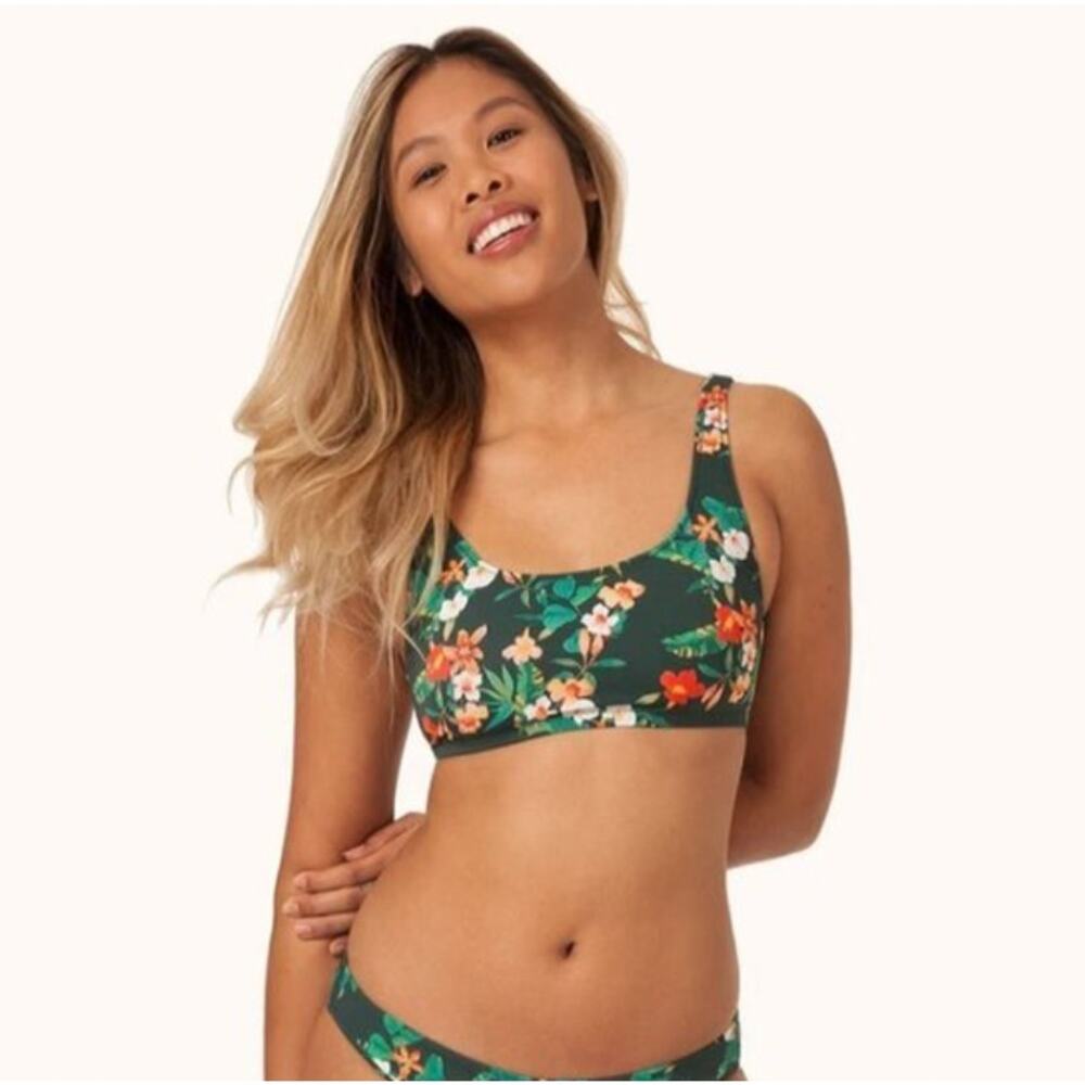 Lively Green Floral Scoop Bikini Top